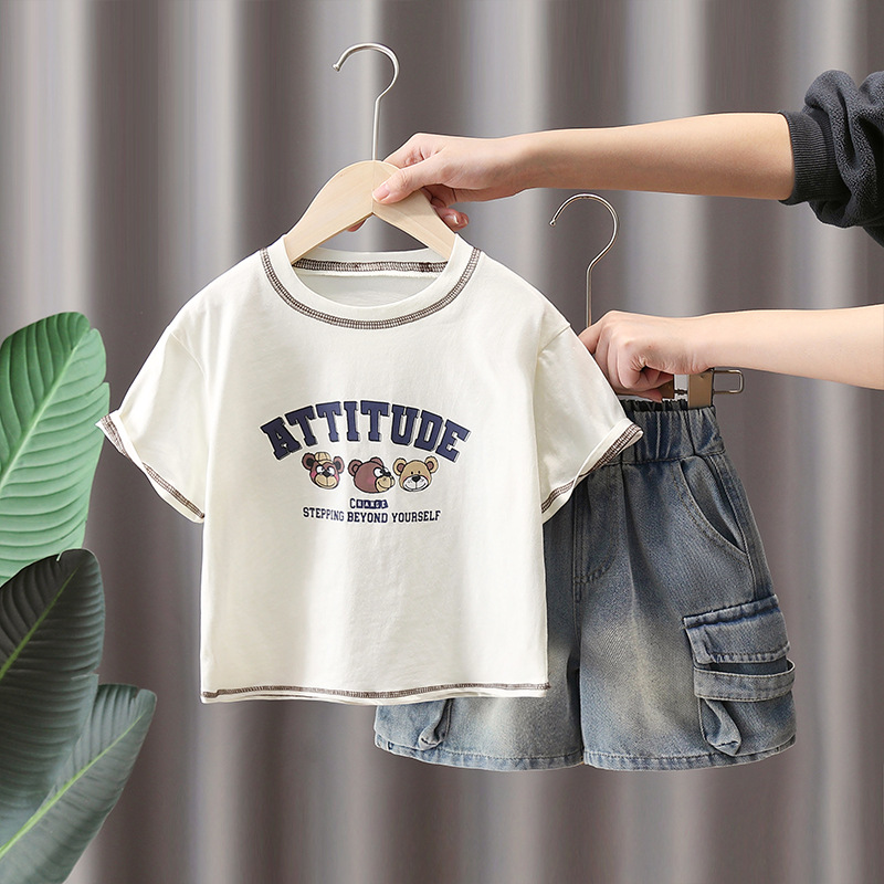 7270 ropa para niños traje de verano para niños 2025 nuevo vestido de verano para niños de moda de dos piezas de manga corta ropa delgada verano