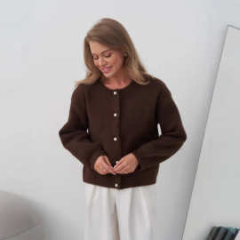 跨境短款针织开衫女秋冬外穿宽松慵懒仿貂绒长袖毛衣洋气上衣外套