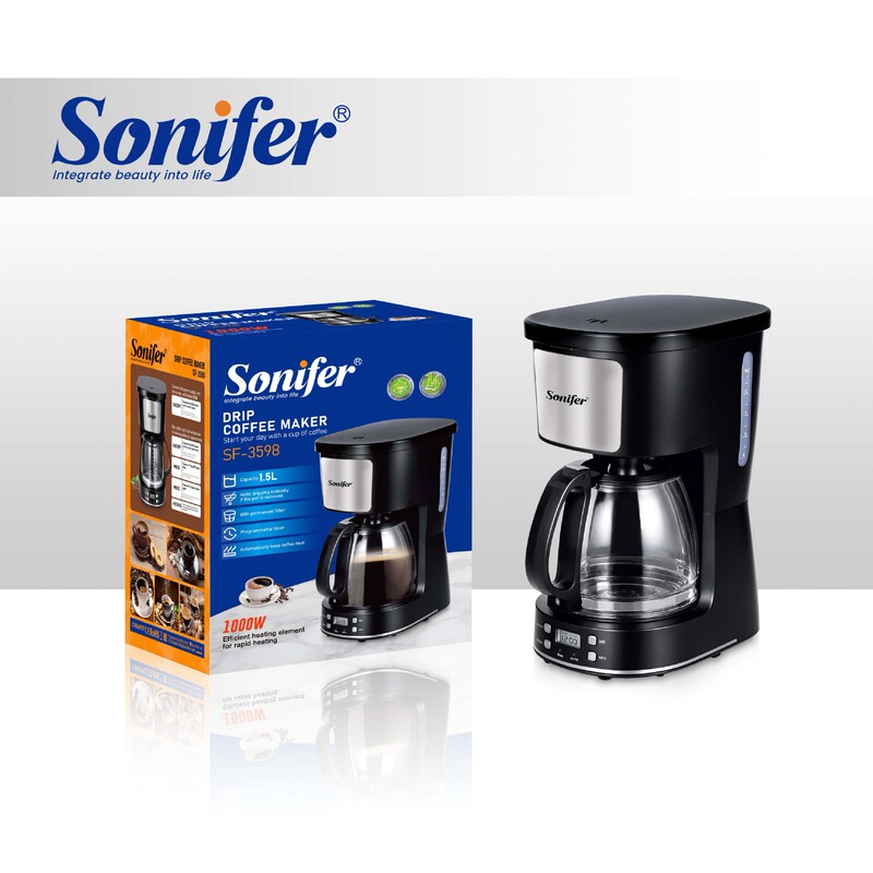 Sonifer Cross-Border European Standard 1.5L American Drip Coffee Machine 23 Hours Reservation and Heat Preservation Sf-3598