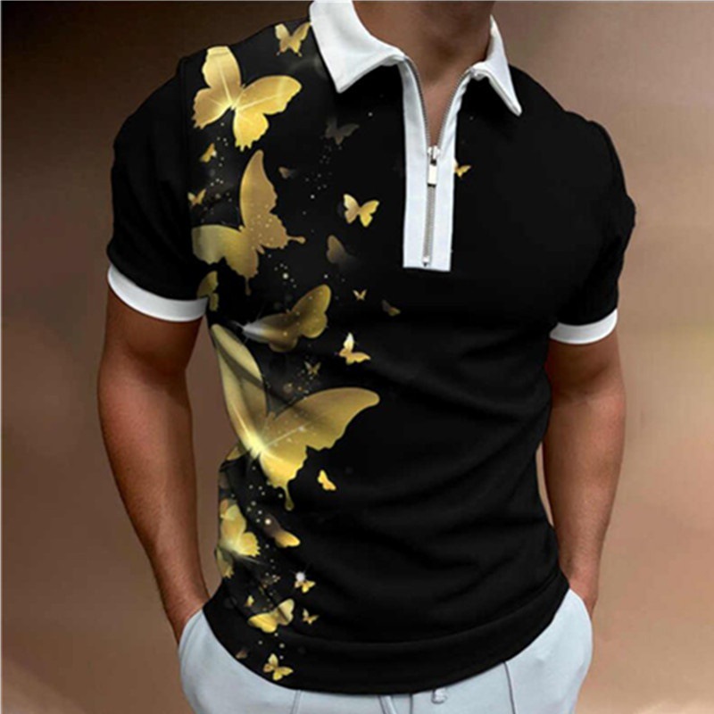Camiseta Polo de Manga Corta con Cierre y Estampado 3D Informal para Hombre, Nueva Colección de Primavera para Exportación