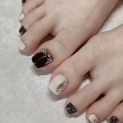 Black and white starry sparkling rhinestone toenail patches, whitening toenail patch manicure finished product, removable