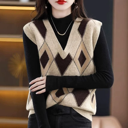 Женский вязаный жилет с V-образным вырезом, цветными блоками и стеганой отделкой, новинка весны и осени, популярный на Amazon.