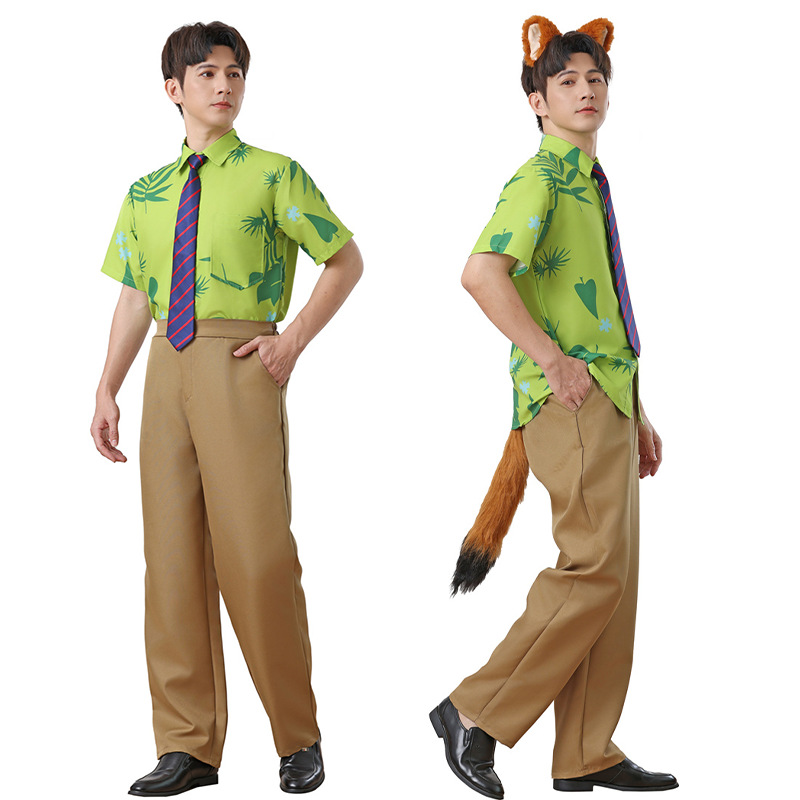 Crazy Animal Nick Fox Tail Children Adult Short Sleeve Shirt COSPLAY Headwear Nick Fox Dress Up