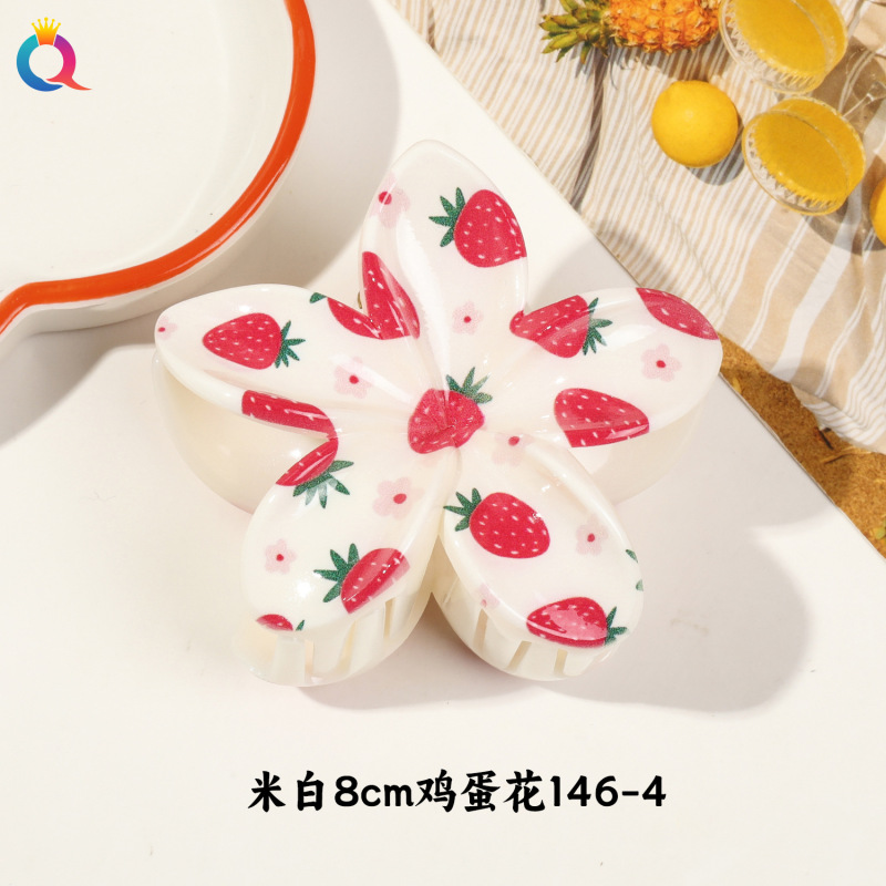 Qiyue クロスボーダー UV プリントフルーツクリップ韓国スタイルの高級エッグフラワー後頭部ヘアピン気質サメクリップ|undefined