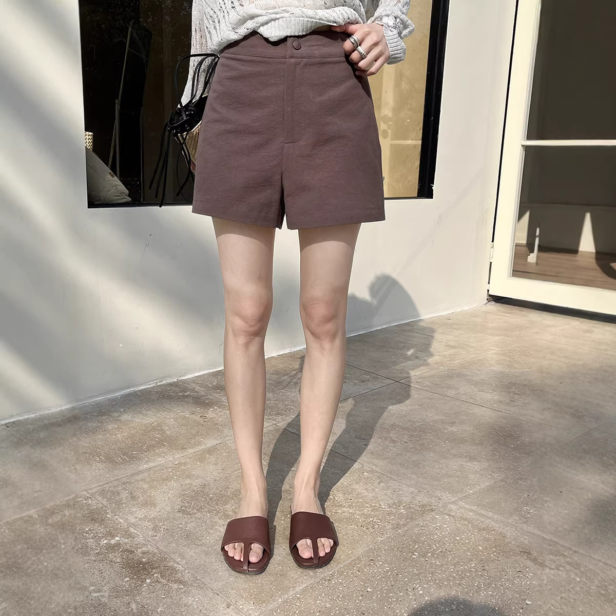 [初打]十三行早春上新简约亚麻舒适高腰休闲裤A字短裤女KA6127