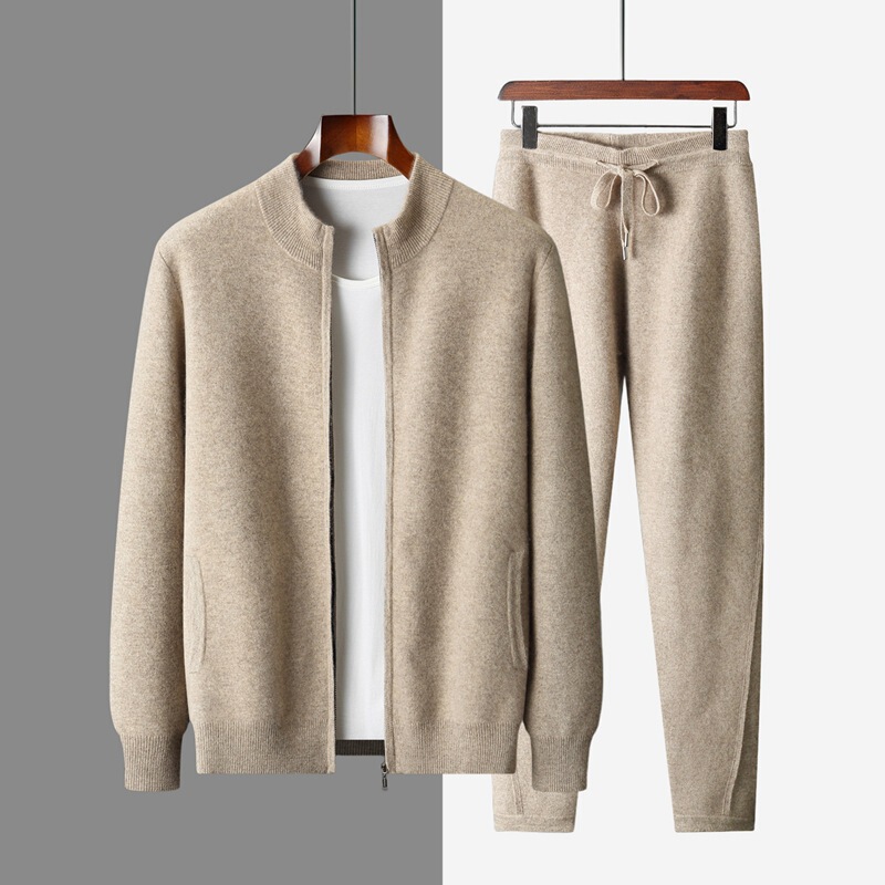 Cashmere Sweater Men's Half Turtleneck Zipper Cardigan Knitted Casual Pants Sports Suit Cross-Border Foreign Trade Cashmere Sweater Men's Half Turtleneck Zipper Cardigan Knitted Casual Pants Sports Suit Cross-Border Foreign Trade