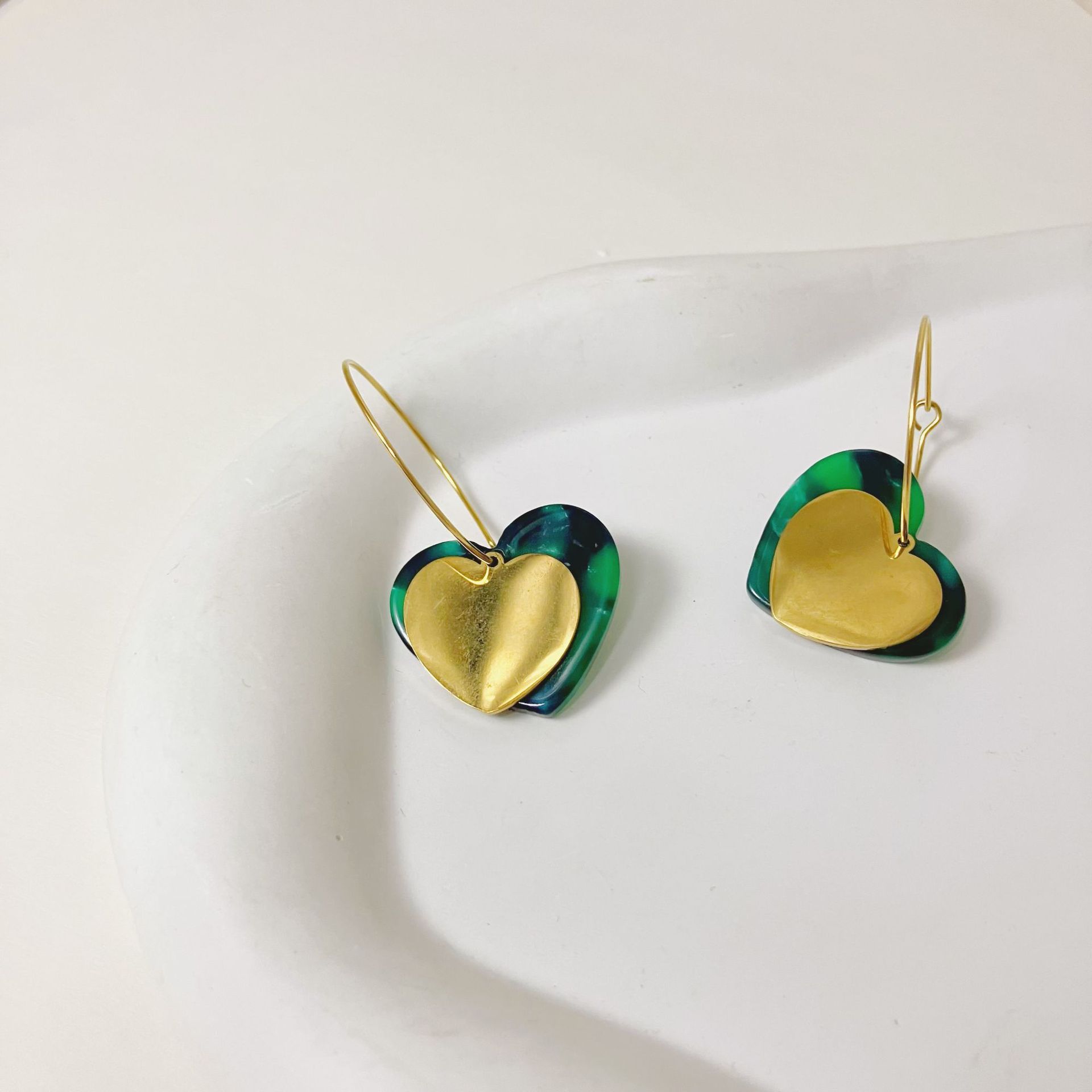 Retro Heart Shape Stainless Steel Plating Drop Earrings 1 Pair