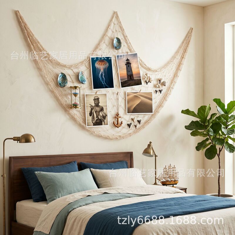 Cross-Border Mediterranean Hemp Rope Decorative Fishing Net Photo Wall Background Pendant Wholesale Cotton Rope Marine Decorative Fishing Net Wholesale