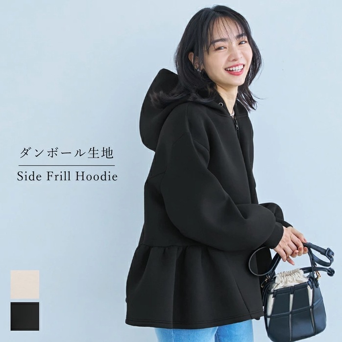 跨境外贸日系乐天宽松减龄荷叶边连帽卫衣外套女春秋拉链夹克上衣|undefined