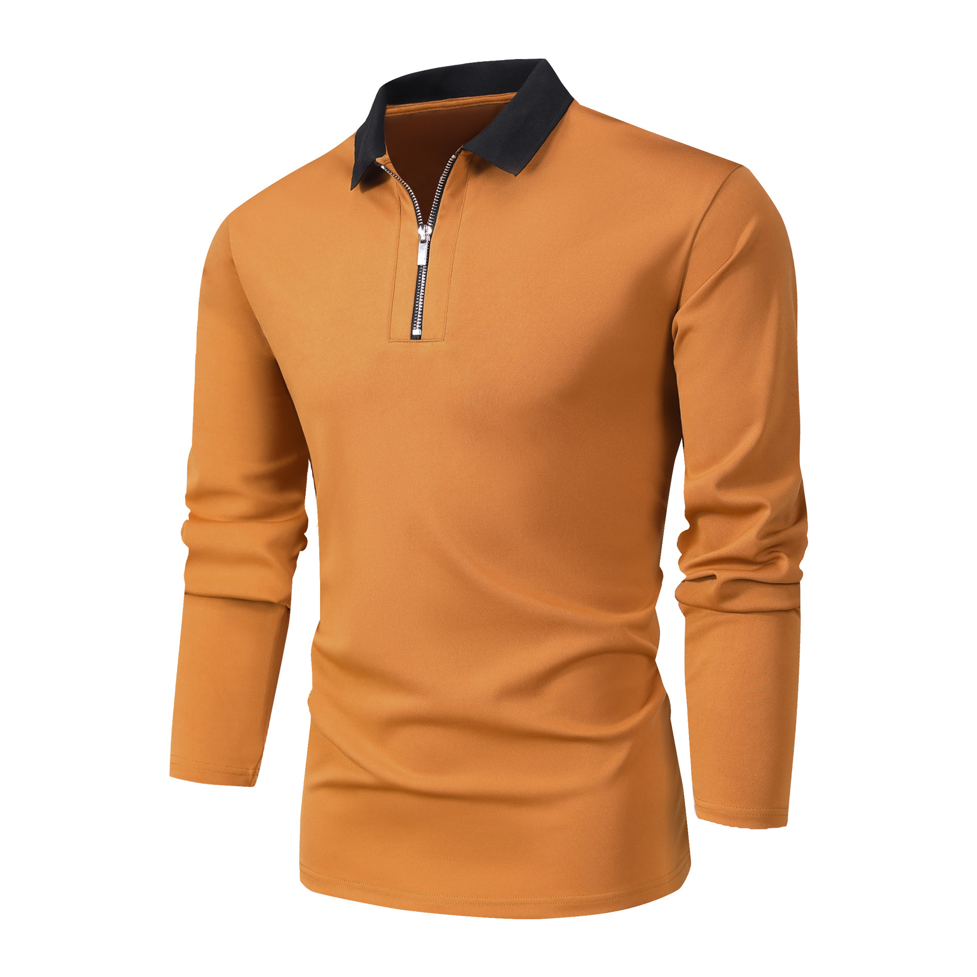 Men's Spring And Autumn Zipper Long Sleeved Polo Shirt Top_voghion.com