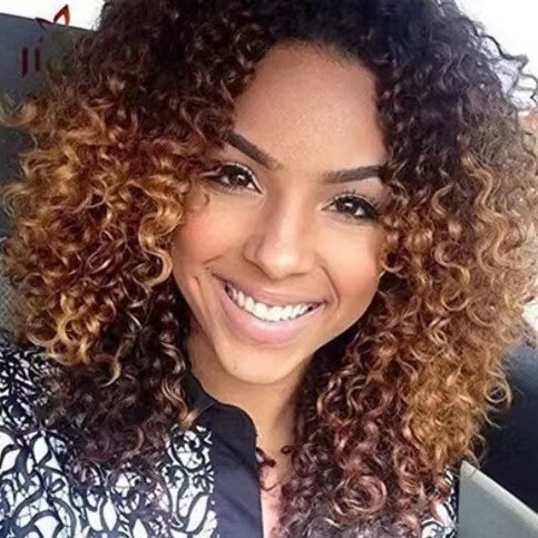 Amazon Foreign Trade Wigs African Curly Hair Brown High-Temperature Synthetic Fiber Wigs Direct from Manufacturer