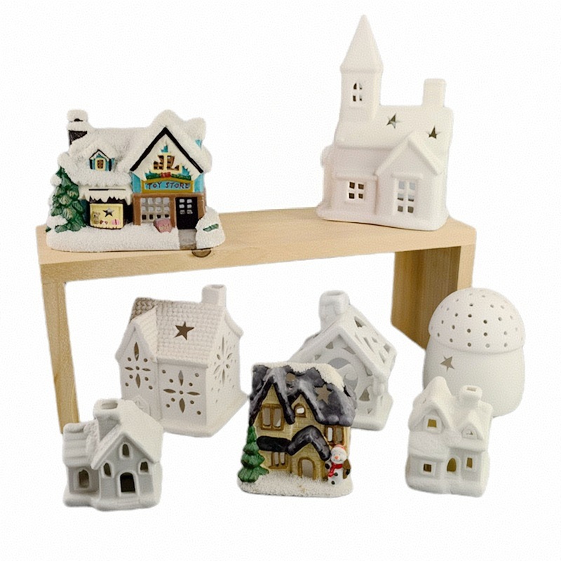 Decoración de casa de cerámica Candelabro de cerámica de Navidad Casa de porcelana blanca creativa Regalo de Navidad Decoración de cerámica