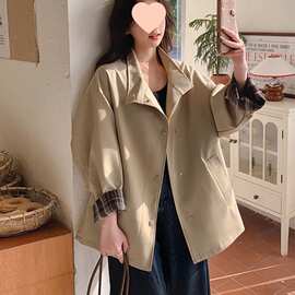 高级撞色风衣2025外套春秋出片宽松英伦新款大衣显瘦中长款