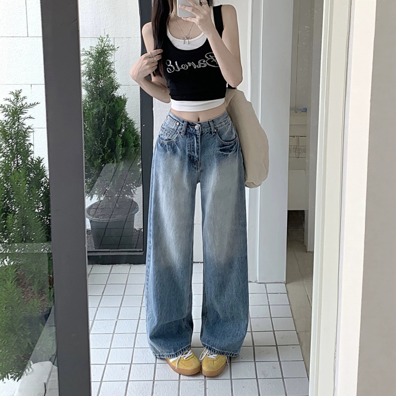 Summer women's jeans, straight wide-leg loose high-waisted denim straight pants, slimming pants for women Summer women's jeans, straight wide-leg loose high-waisted denim straight pants, slimming pants for women