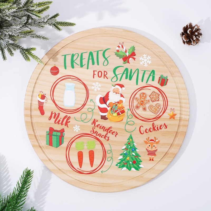 木质圣诞节托盘彩印图案装饰板 实木零食干果盘餐具收纳BSCI FSC