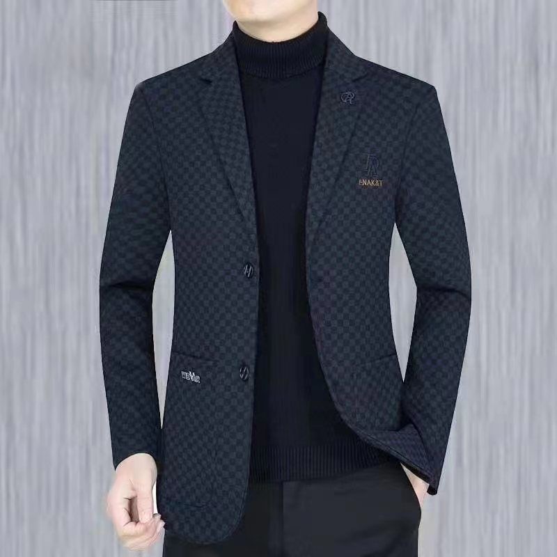 플러스 사이즈 기모 남성용 캐주얼 세트 한국식 젊고 중년 작은 세트 주름 방지 가을과 겨울 아빠의 자켓