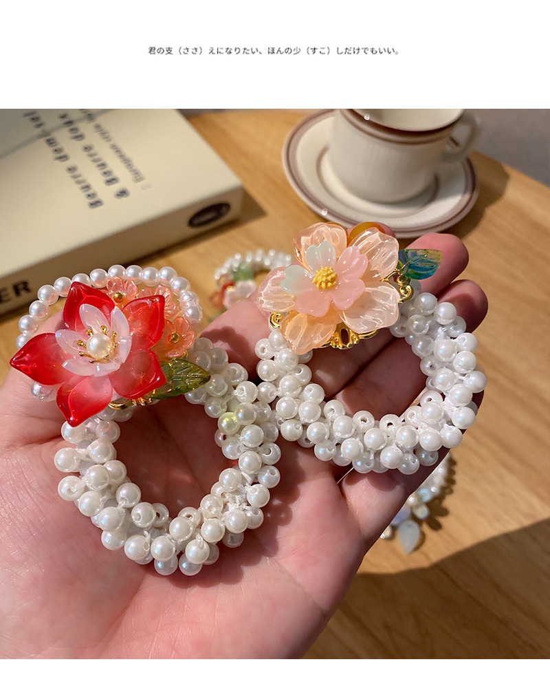 Imitation Pearl, Resin Material Flower Pattern Elegant Kid'S Flower Imitation Pearl Resin Beaded Hair Tie