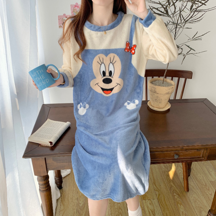 Pijamas de mujeres otoño invierno de franela lindo dibujo animado 2023 nuevo coral de lana gruesa falda cálida ropa para el hogar