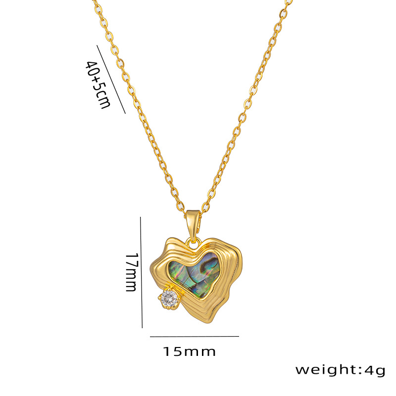 Daily, Street Occasion Titanium Steel IG Style Simple Style Heart Shape Plating Inlay Shell Zircon Pendant Necklace