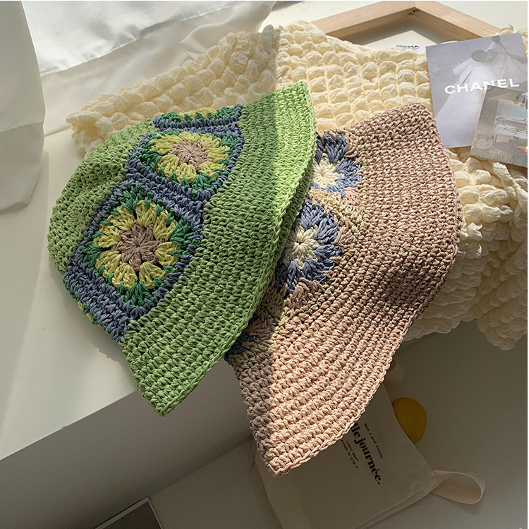 Summer Colorful Woven Flower crochet Bucket Hatpicture7