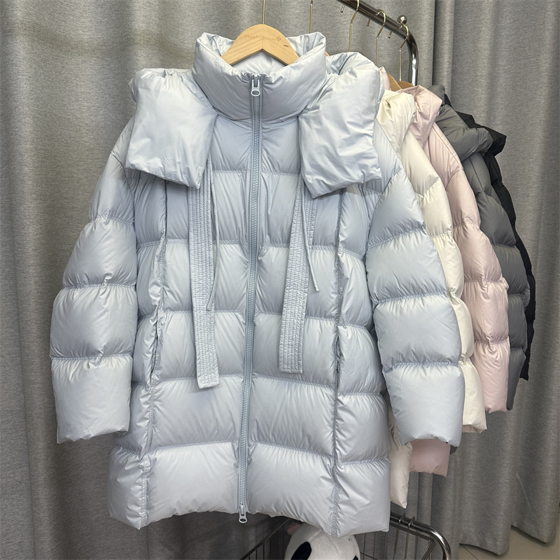Thickened Mid-Length down Jacket for Women 2025 Winter New Turtle Puff Ribbon Loose 90 White Duck down Jacket Trendy