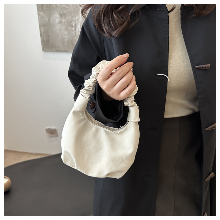 2024 Autumn/Winter ins solid-color stylish handbag with underarm pleats, a gentle Korean-style single-shoulder bag for women undefined