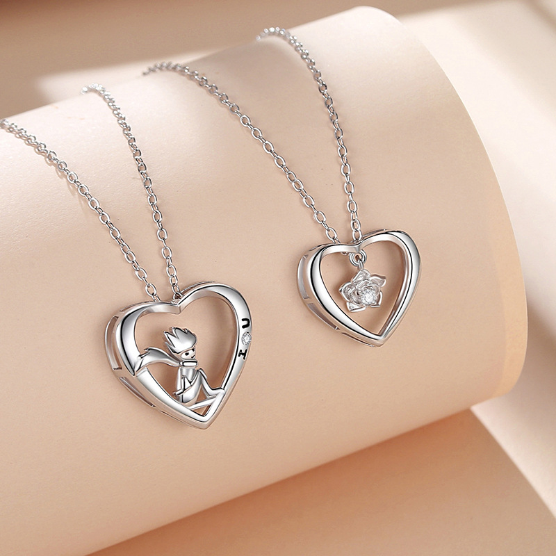 Pequeño Príncipe y Rosa pareja collar 925 Plata qixi regalo estilo coreano fresco ins flor encantadora joyería