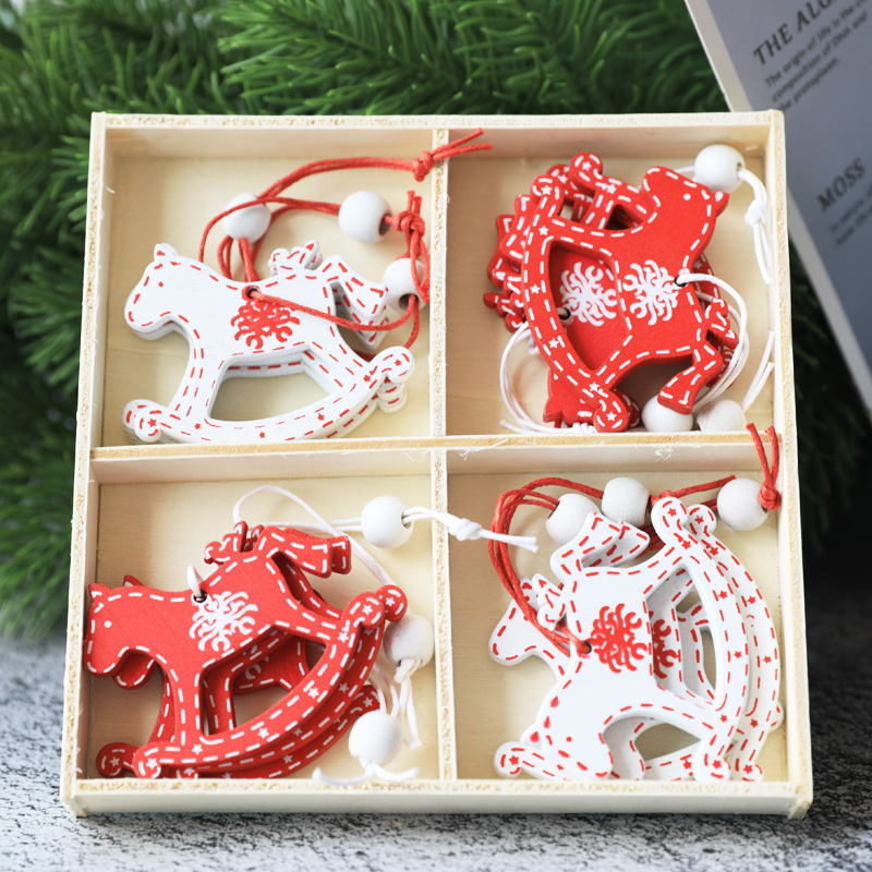 Navidad de madera pequeño colgante muñeco de nieve Troya árbol de Navidad de cuatro rejillas en caja decoraciones de árboles de Navidad transfronteriza al por mayor