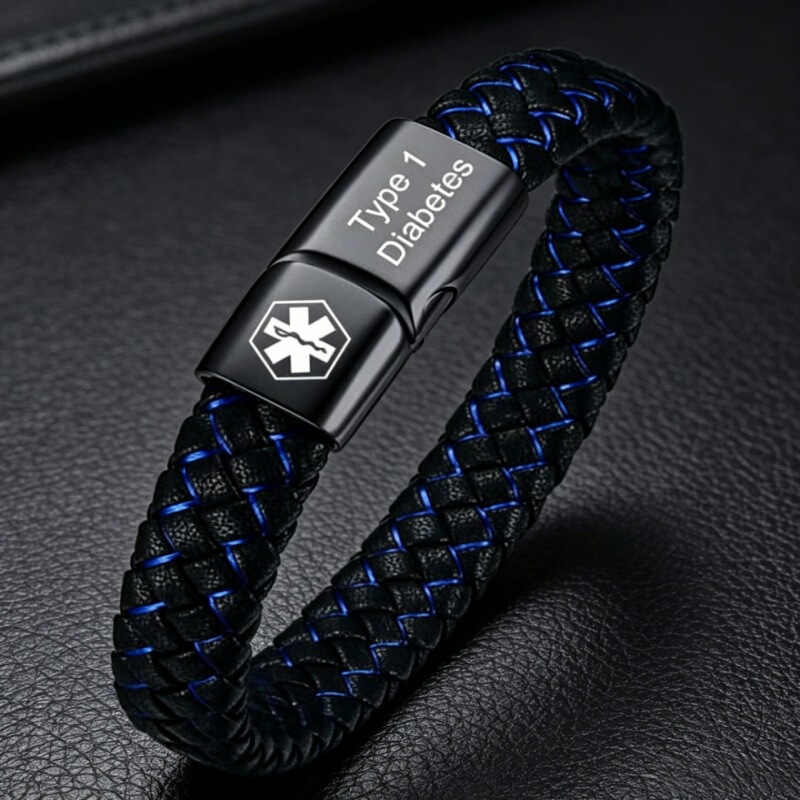 Cross-border European and American medical alert leather bracelet, featuring a blue titanium steel magnetic clasp for easy wear. Available for wholesale from our source stock Cross-border European and American medical alert leather bracelet, featuring a blue titanium steel magnetic clasp for easy wear. Available for wholesale from our source stock