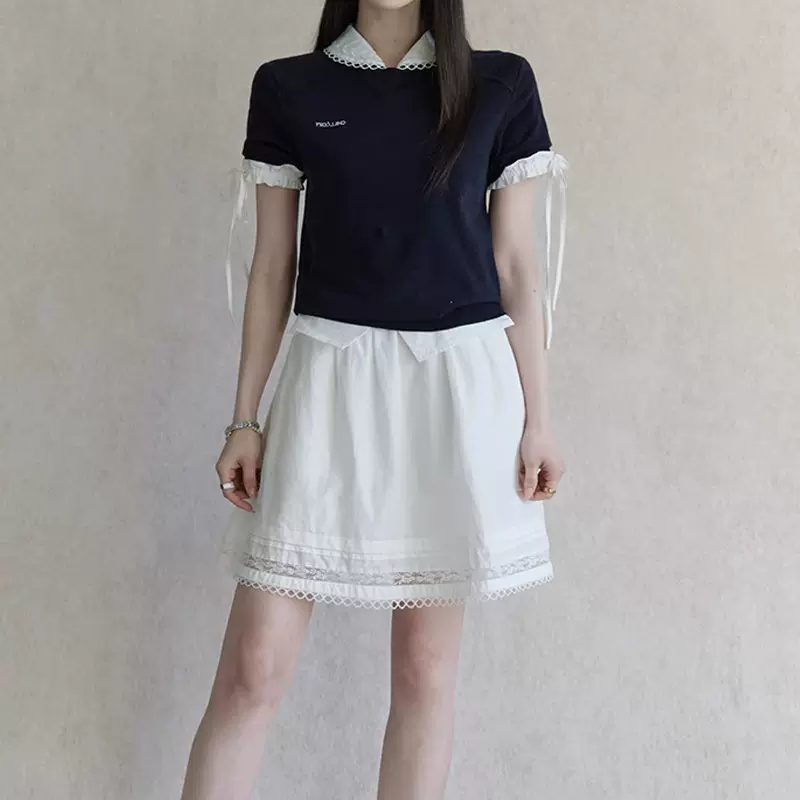 且八音盒 匹马棉减龄风娃娃领时尚衬衫套装女夏2026春季新款