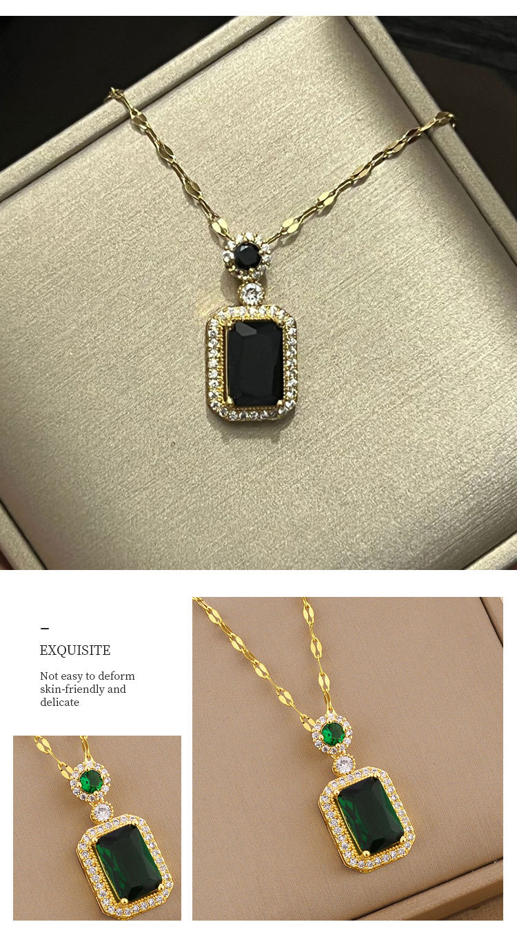 Fashion Square Titanium Steel Plating Inlay Rhinestones Zircon Pendant Necklace 1 Piece display picture 1