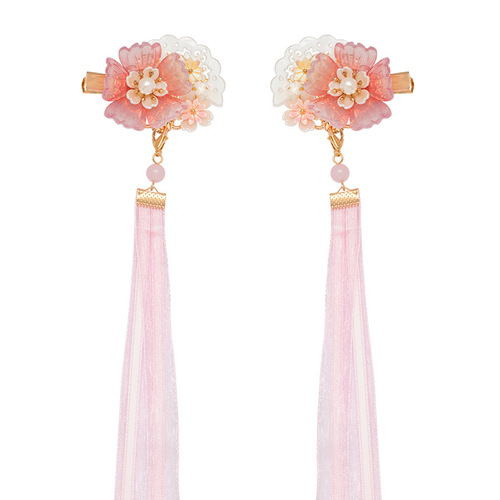Children's Hanfu headwear pink ribbon hairpin ancient style hair accessories clip tassel step rocking accessories 18.9GF209