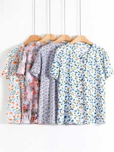 Middle-Aged and Elderly Women's Summer Thin Cardigan Mother's Wear Cotton Silk Short-Sleeved Loose Large Size Artificial Cotton Shirt Pajama Top