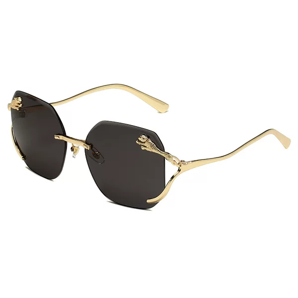 Cross-Border European and American Trendy Rimless Sunglasses Leopard Head Fashion Cut-Edge Sunglasses Female Internet Celebrity Trendy Street Style Glasses
