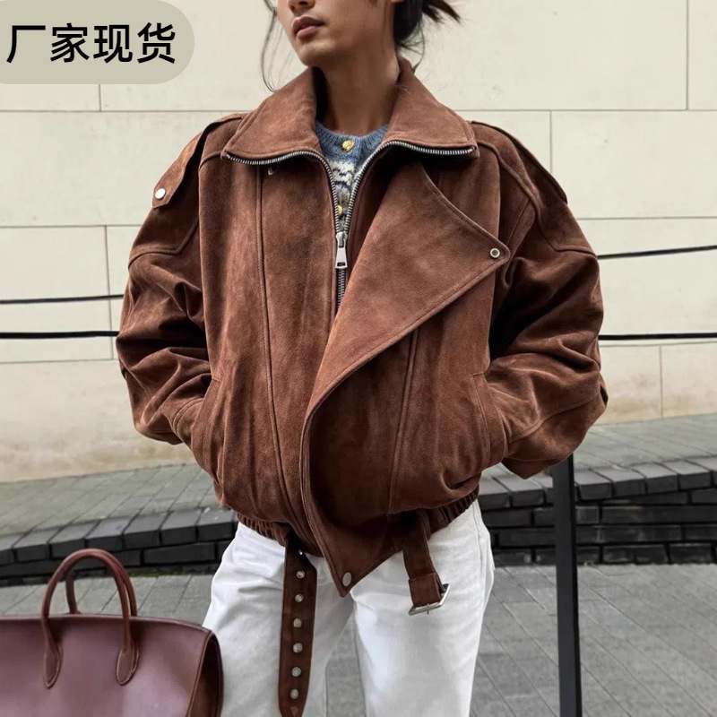 European and American Cross-Border Spring and Autumn Women's Retro Maillard Style Jacket Fashion Casual Brown Short Loose Jacket for Women