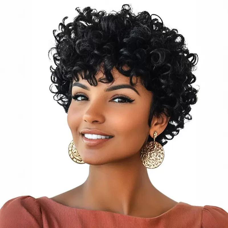 速卖通外贸批发假发女士非洲黑色小卷欧美跨境短卷发化纤头套现货