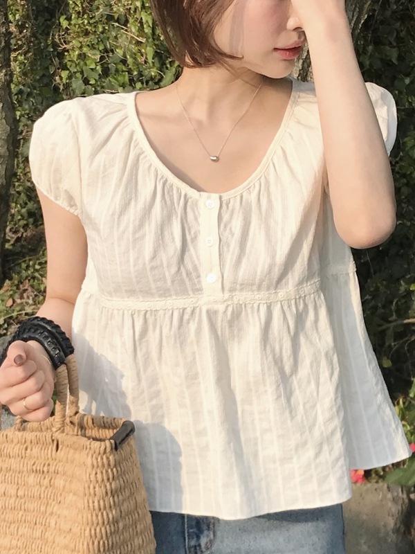 现/藤姐同款泡泡袖减龄衬衫三粒扣休闲bm风上衣|undefined