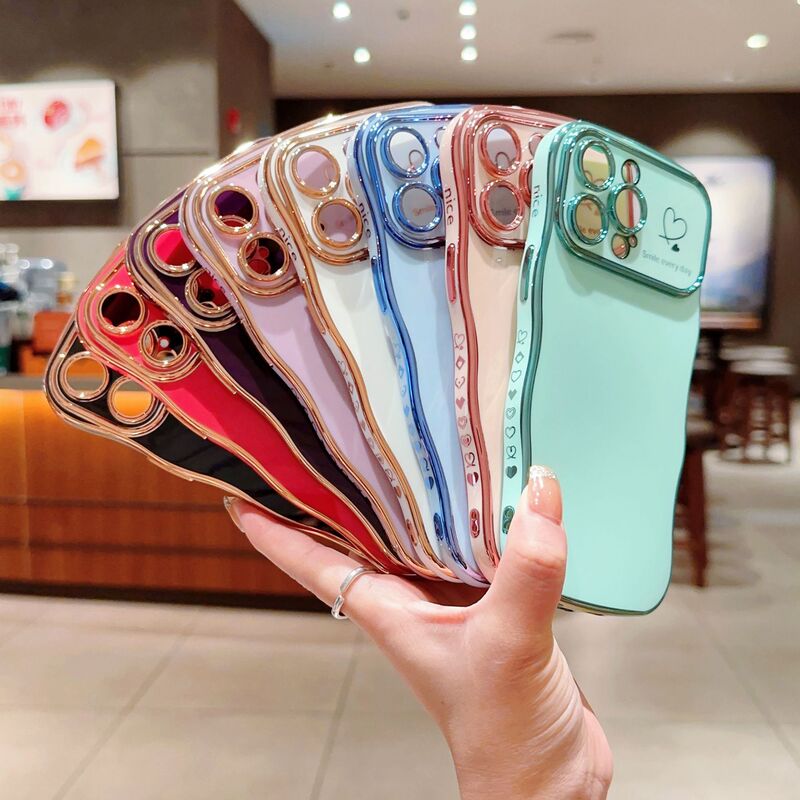 Newly Applicable Iphone17Promax Electroplated Large Wave Mobile Phone Case Apple 15 Side Heart Anti-Fall Protective Cover Newly Applicable Iphone17Promax Electroplated Large Wave Mobile Phone Case Apple 15 Side Heart Anti-Fall Protective Cover