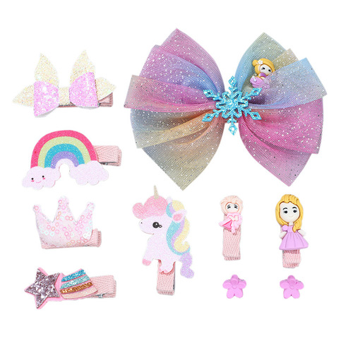 Korean children's hair accessories set cartoon bow cute princess hair clip girls hair card gift box 10-piece set of hair accessories