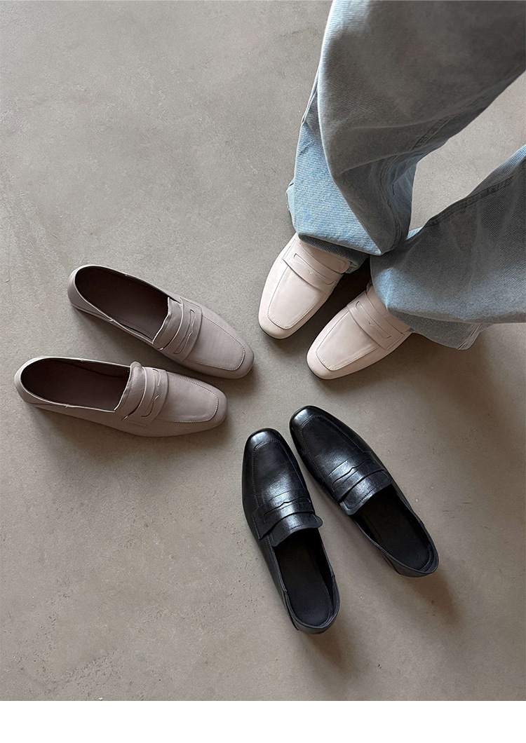 Giày loafer nữ mũi tròn da bò, gót vuông 2.5 cm phong cách Pháp — màu nâu chi tiết 13