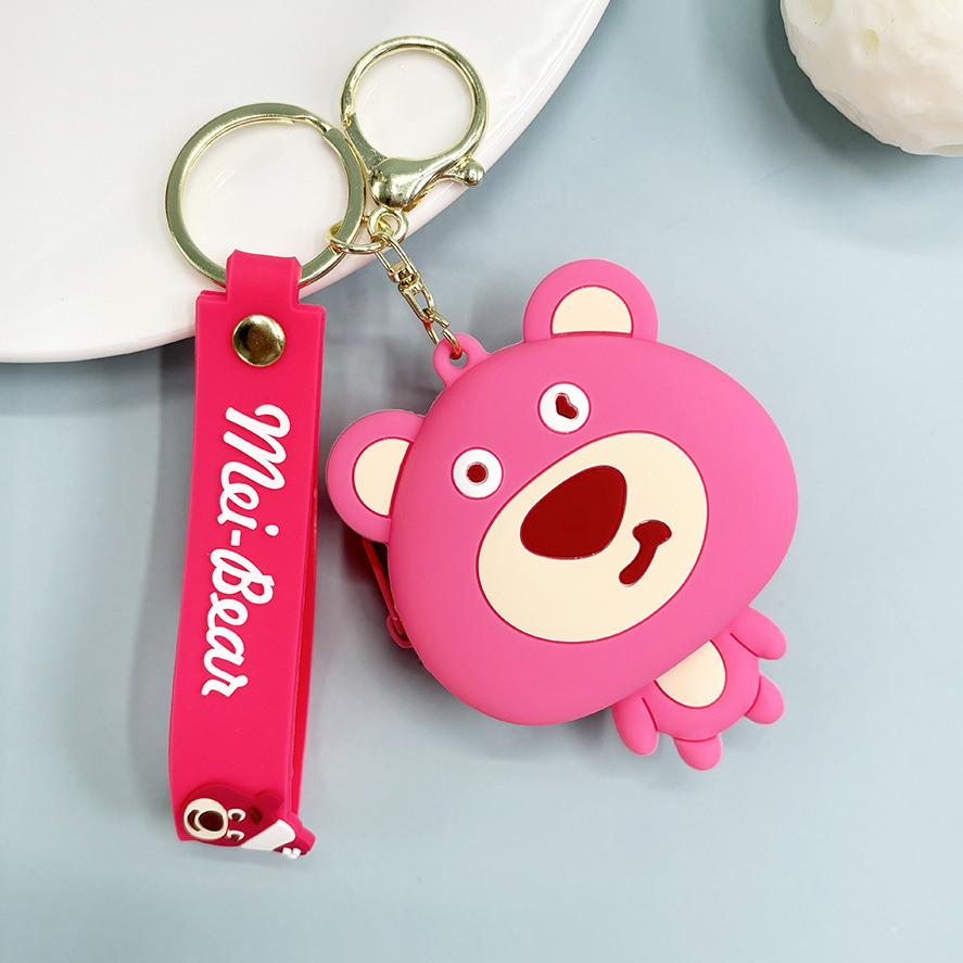Super lindo Sanliou pareja de almacenamiento bolso de cambio llavero lindo monedero de fresa oso colgante bolso de llaves de chicas