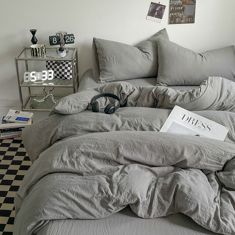 Ins純色A類母子級水洗綿ベッド4点セット裸で寝ることができるシーツ布団カバー学生3点セット