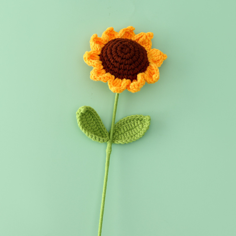 ヒマワリの一本の完成品は5本の糸のかぎ針の花束の材料を編みます。|undefined