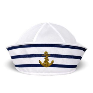 Cross-Border Blue and White Striped Sailor Hat, Round Top, Breathable, Brimless, Sun Protection, Amazon Striped Navy Sailor Hat Wholesale