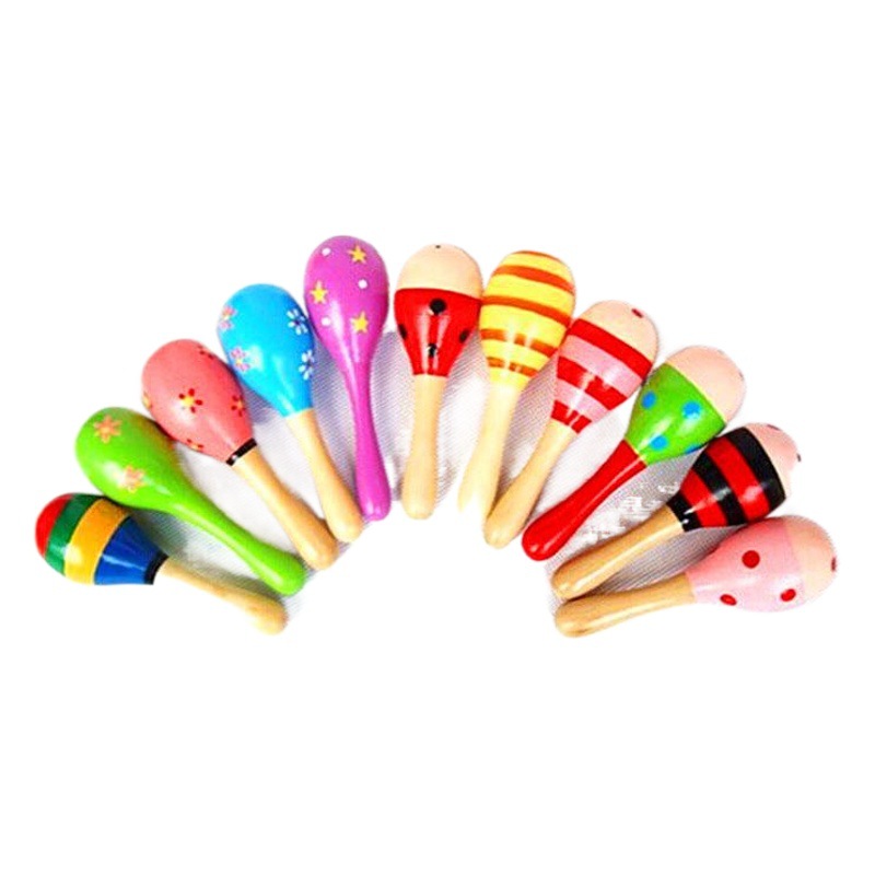 Wooden small sand hammer wooden cartoon 12cm sand ball kindergarten early education toy manufacturers wholesale