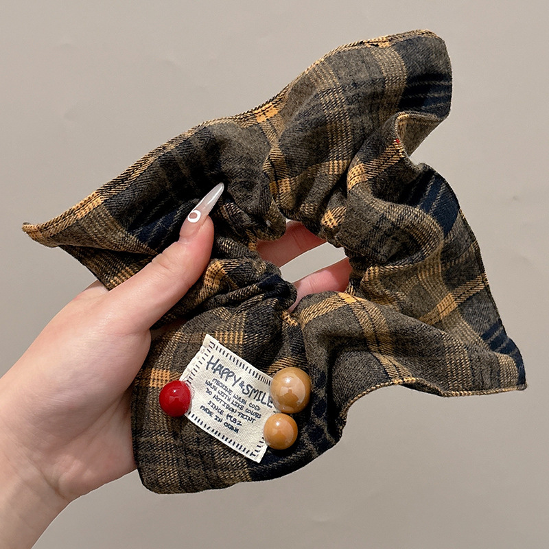 Accesorio para el cabello de estilo francés para mujer, pañuelo cuadrado simple, coletero de gran tamaño con ribete de encaje.