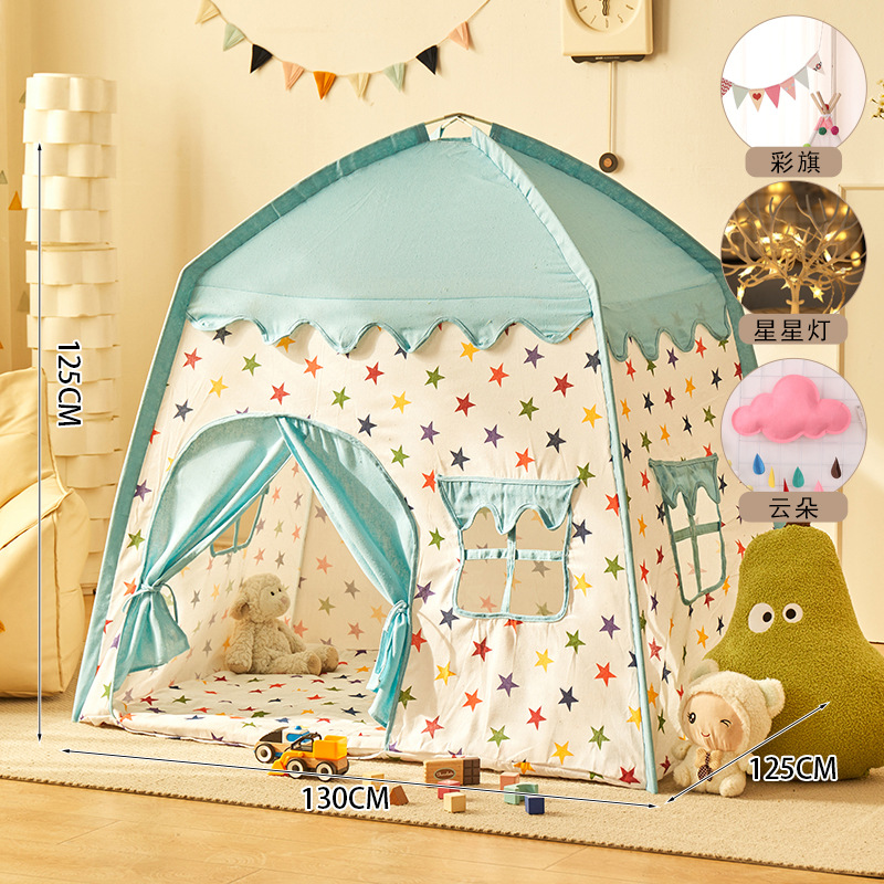 Estrellas azules + banderas de colores + luces de estrellas + nubes