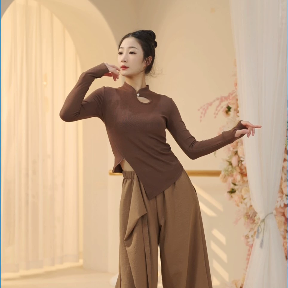 Танцевальная одежда Классическая танцевальная одежда Новая облегающая Одежда для взрослых женщин с длинными рукавами Одежда для практики Современная танцевальная одежда Танцевальный Топ