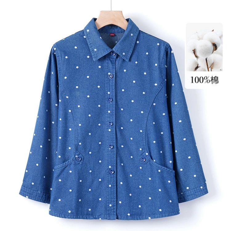 Весенняя одежда для женщин среднего возраста, стильная джинсовая рубашка, весенне-осенняя одежда для женщин среднего и старшего возраста, новый стильный топ, хлопковая куртка для бабушки