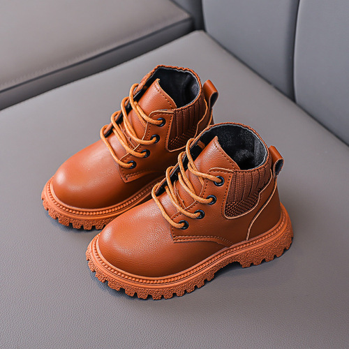 Autumn and winter new children's shoes, children's boots, Martin boots, foreign trade boys' leather-covered low-cut cotton short boots, girls' baby shoes